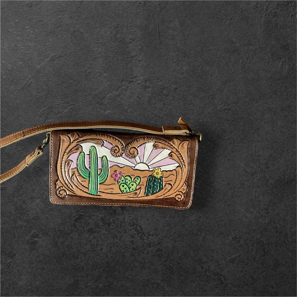 Hand Painted Leather Cactus Design Mini Purse